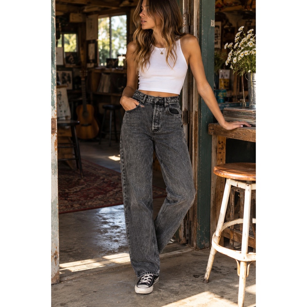 Boyish The Ziggy Jeans Toxic Avenger High Rise Relaxed Straight Black Gray 27